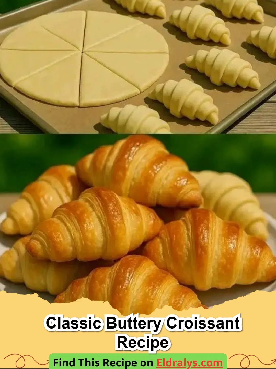 Golden flaky Classic Homemade Croissant Recipe served on a plate