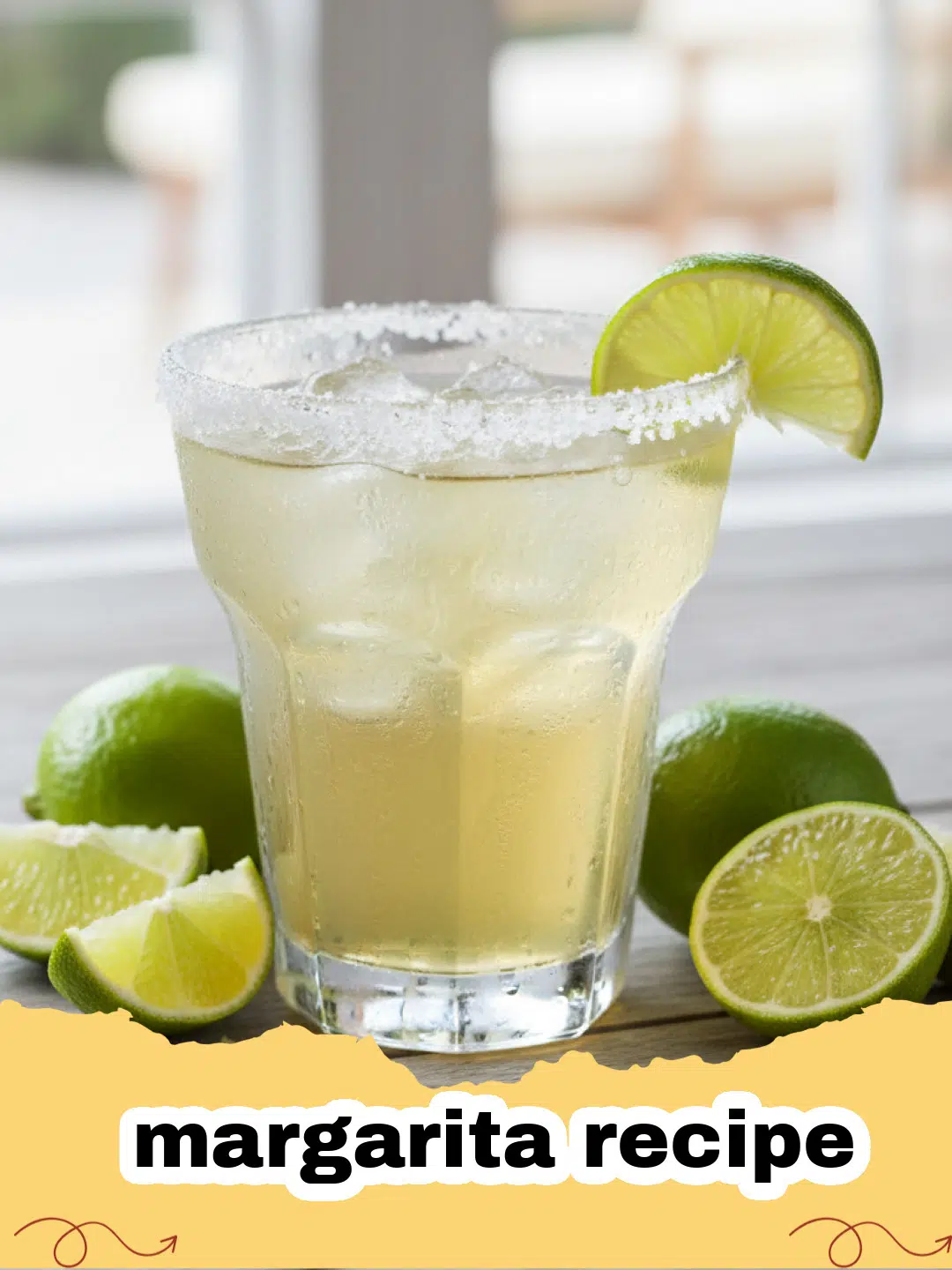 margarita recipe - A perfectly chilled classic margarita with a salt rim and lime garnish in a rocks glass.