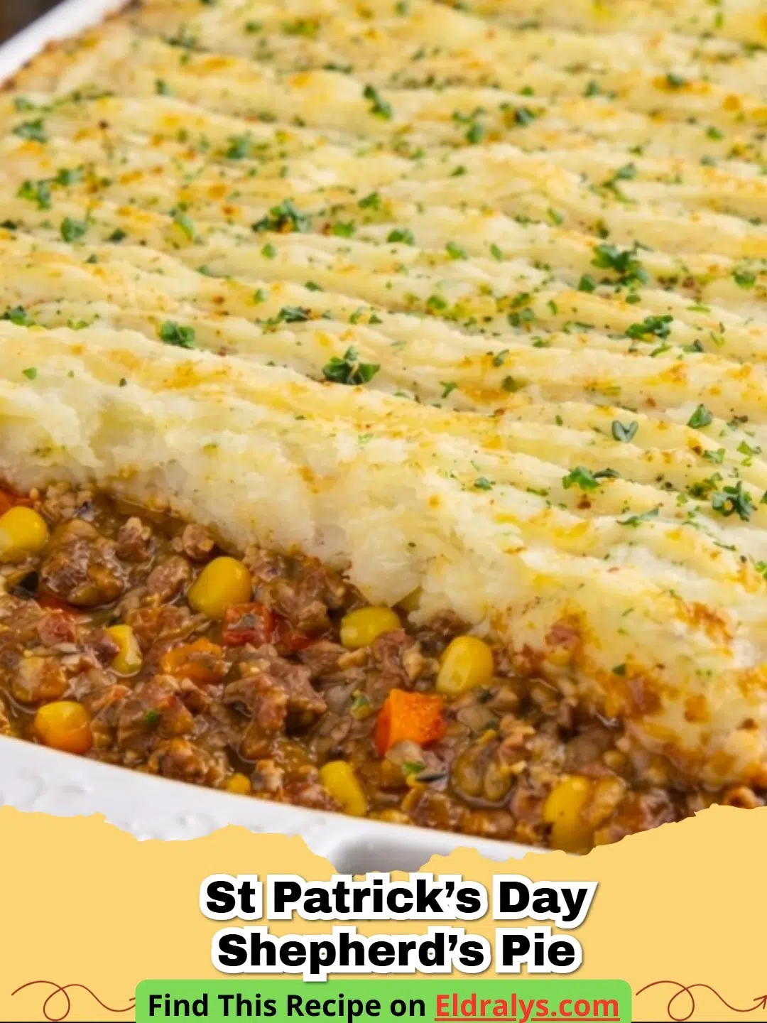Classic Shepherd's Pie Recipe - A serving of Classic Shepherd's Pie with golden mashed potato crust and savory meat filling.