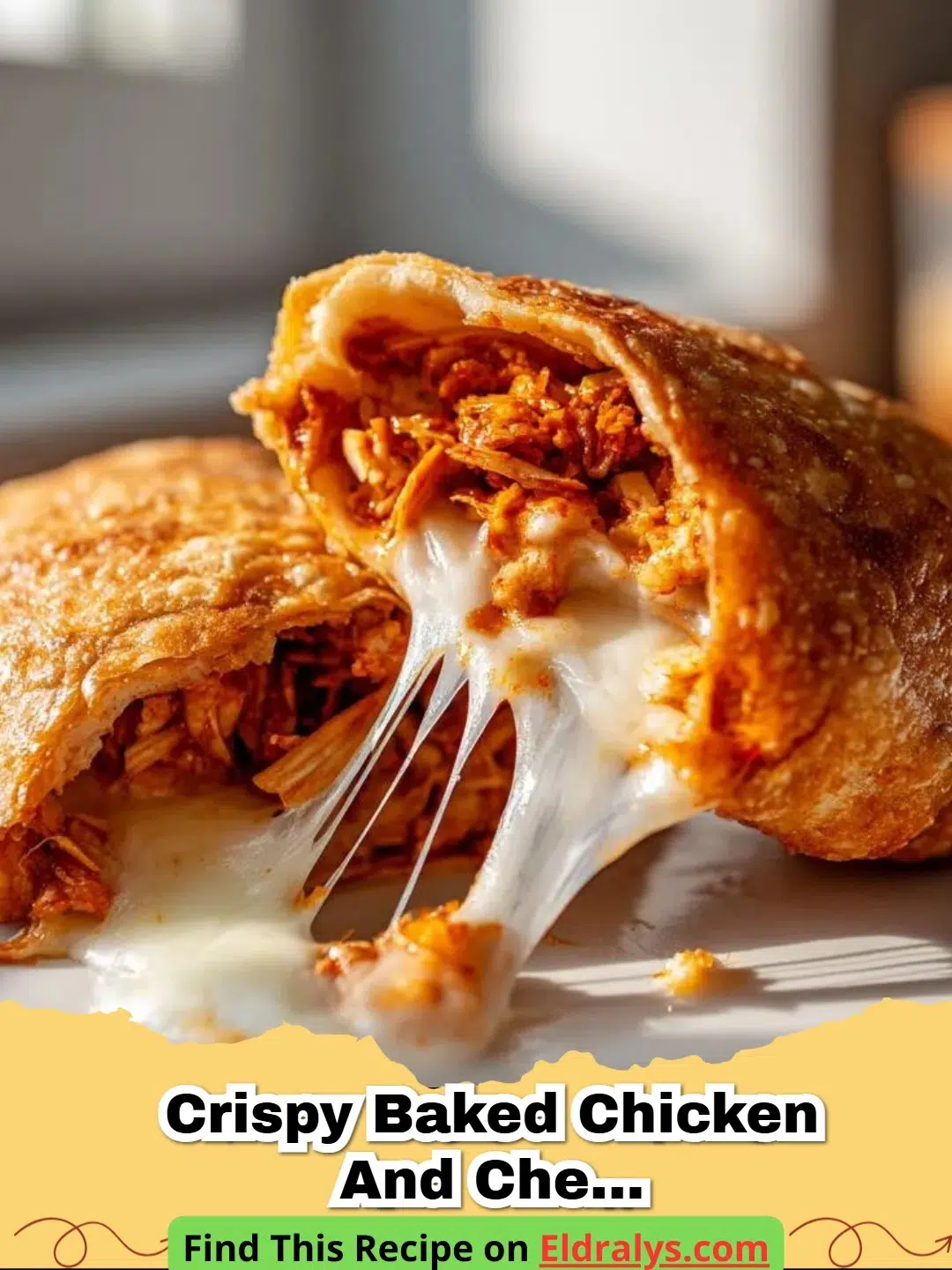 Golden brown Crispy Baked Chicken and Cheese Chimichangas served on a white plate with salsa