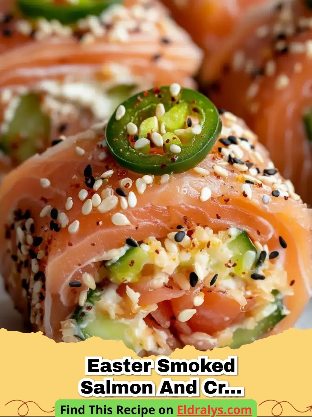 A platter of Easter Smoked Salmon and Cream Cheese Roll Ups garnished with fresh dill.