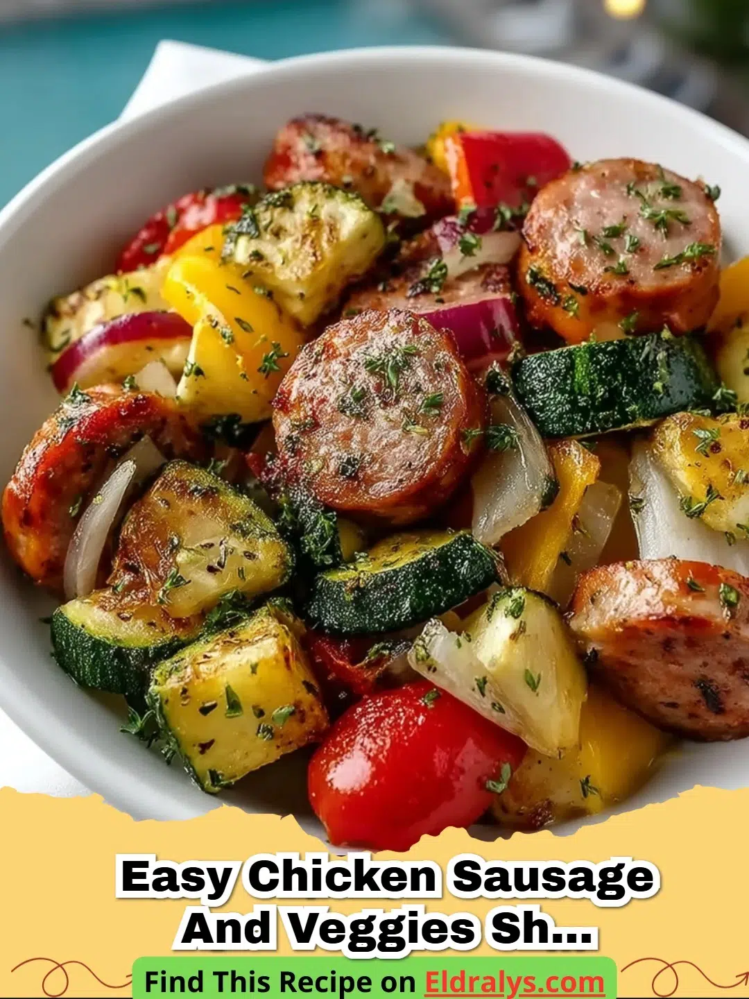 Easy Chicken Sausage and Veggies Sheet Pan with roasted potatoes and peppers
