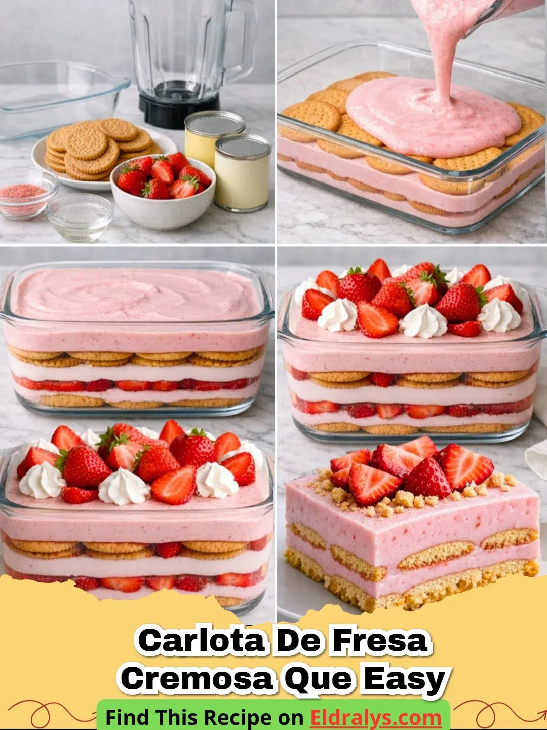 Easy Creamy Strawberry Carlota Recipe - A close-up of a sliced Easy Creamy Strawberry Carlota showing distinct layers of Maria cookies and pink strawberry cream.