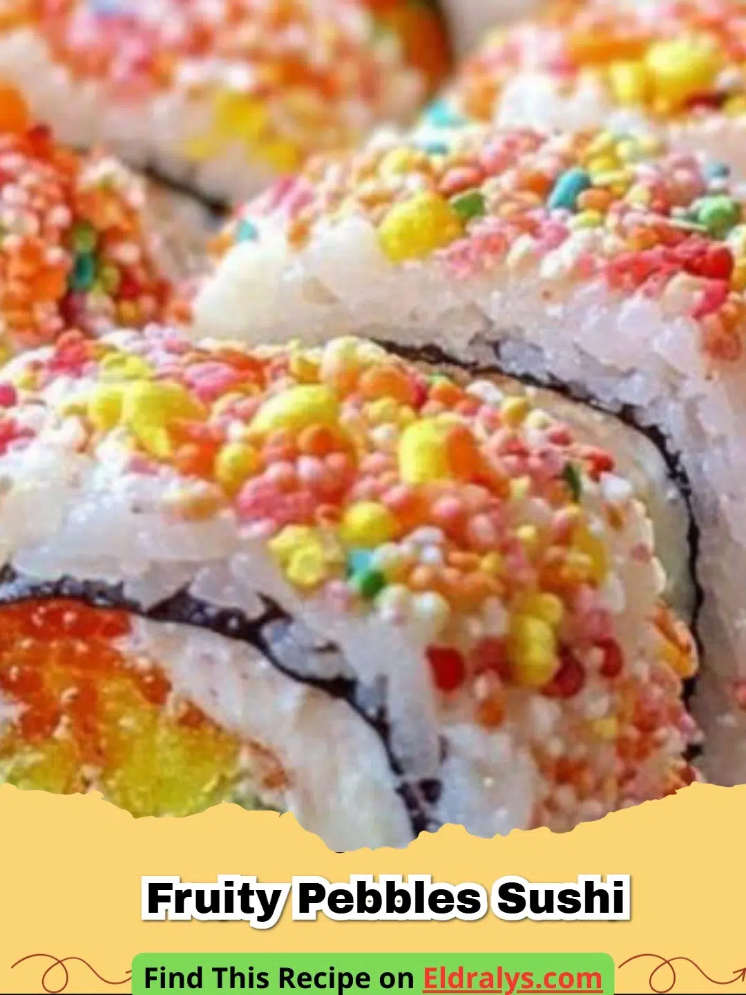 Easy Fruity Pebbles Sushi Recipe rolls on a wooden platter