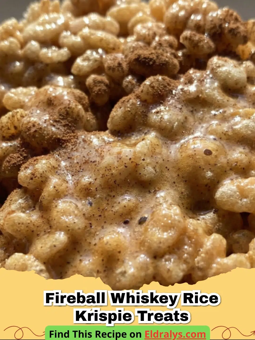 Gooey Fireball Cinnamon Whiskey Rice Krispie Treats stacked on a plate