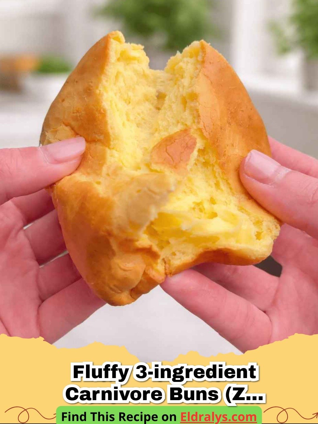 A stack of Fluffy 3-Ingredient Carnivore Buns (Zero Carb & Keto Friendly) on a wooden board.