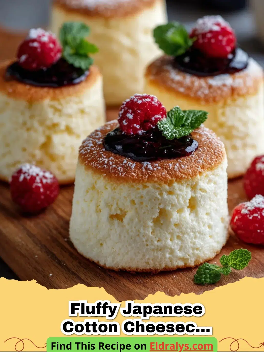 A close up of individual Fluffy Japanese Cotton Cheesecake Cupcakes with golden tops