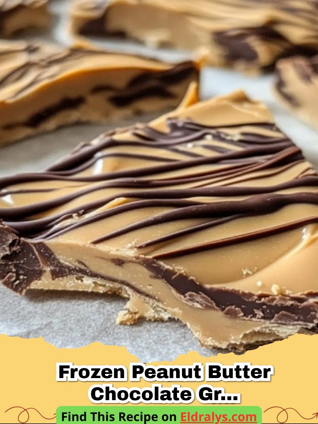 A tray of Frozen Peanut Butter Chocolate Greek Yogurt Bark broken into pieces
