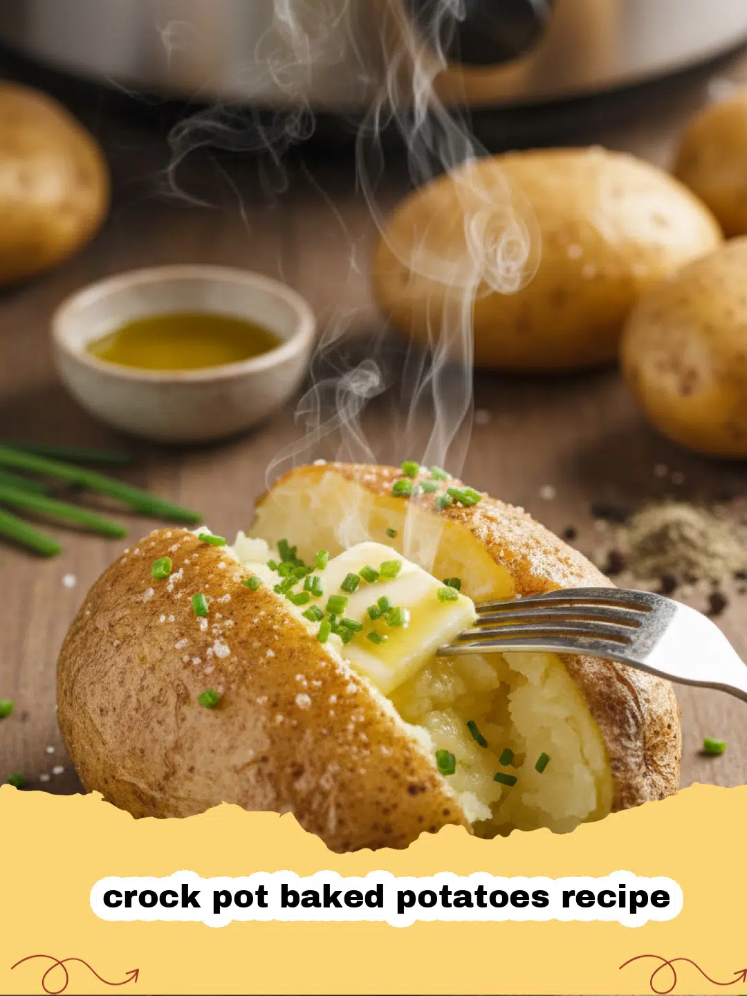 crock pot baked potatoes recipe - Several foil-wrapped baked potatoes inside a slow cooker.