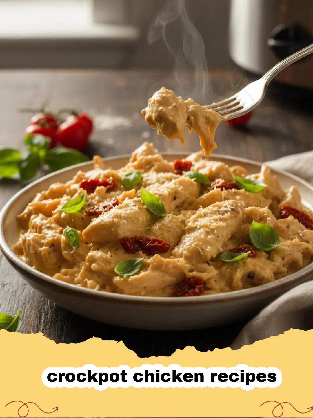 crockpot chicken recipes - Close up of Garlic Parmesan Crockpot Chicken and Potatoes in a slow cooker