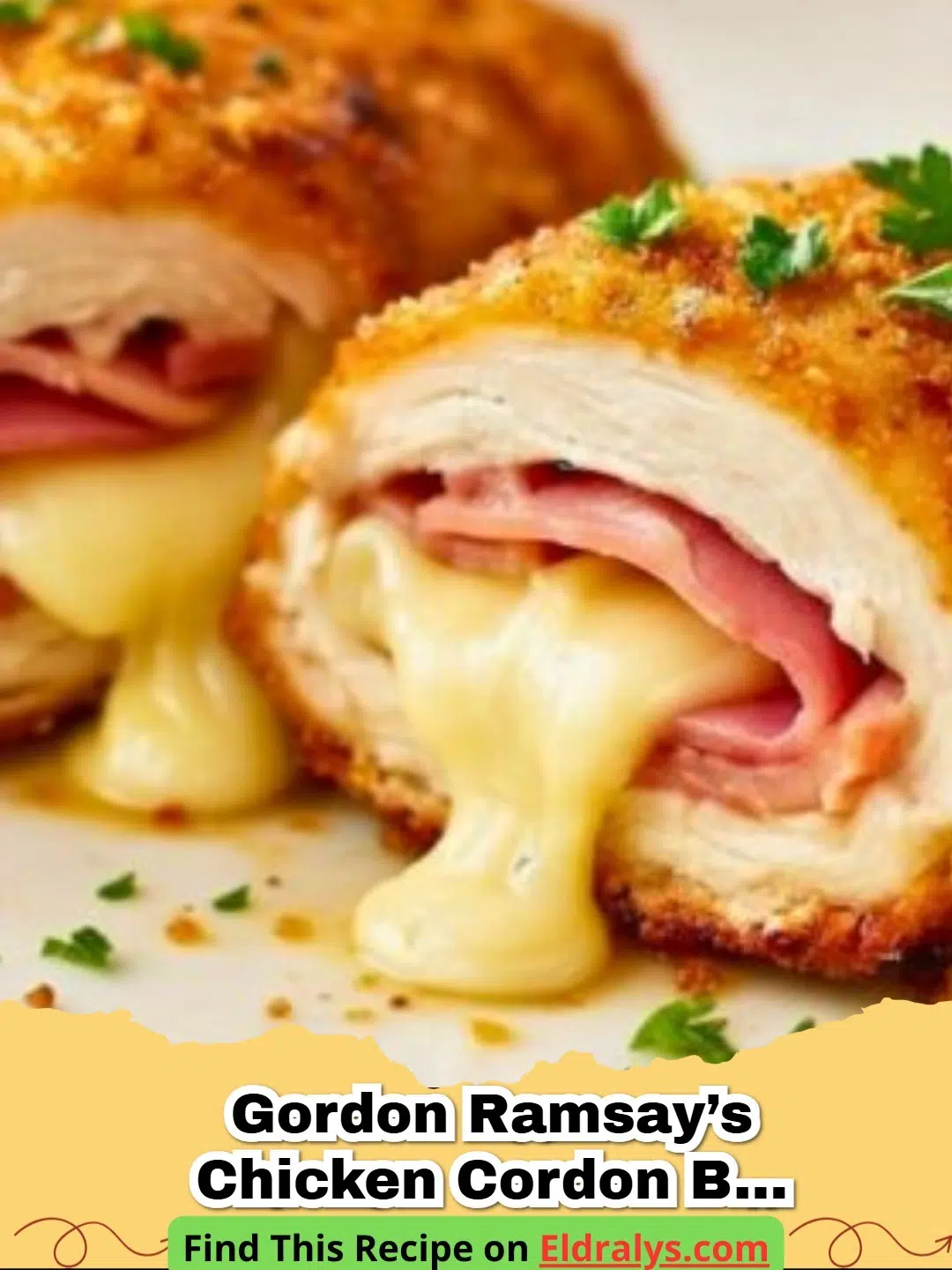 Gordon Ramsay’s Chicken Cordon Bleu Recipe - A perfectly sliced portion of Gordon Ramsay’s Chicken Cordon Bleu with melting cheese and crispy golden crust.