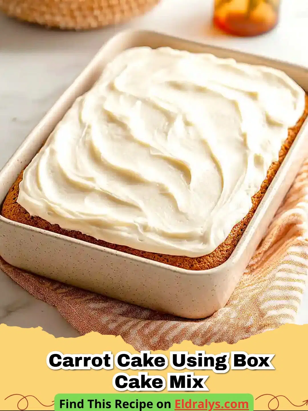 A delicious slice of Carrot Cake Using Box Cake Mix with cream cheese frosting.