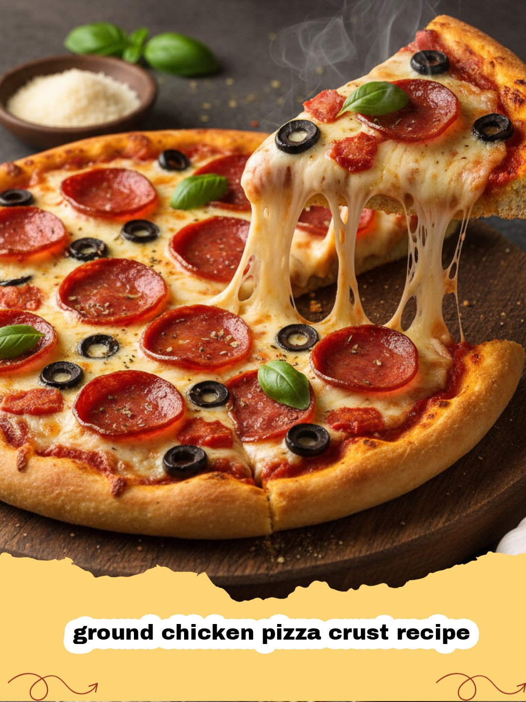 ground chicken pizza crust recipe - A golden brown crispy ground chicken pizza crust on parchment paper