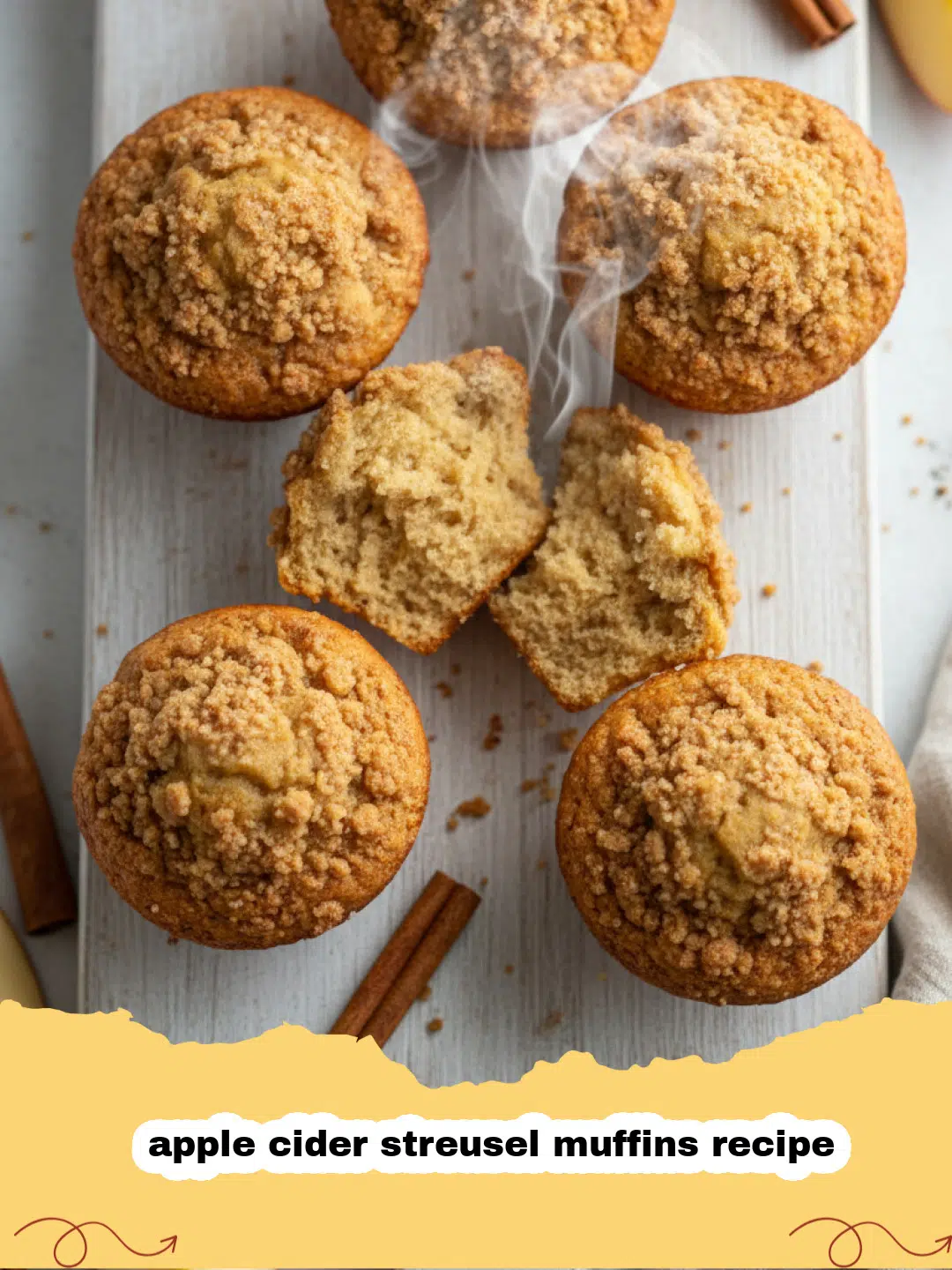 apple cider streusel muffins recipe - Close up of apple cider streusel muffins with a golden brown crumble top