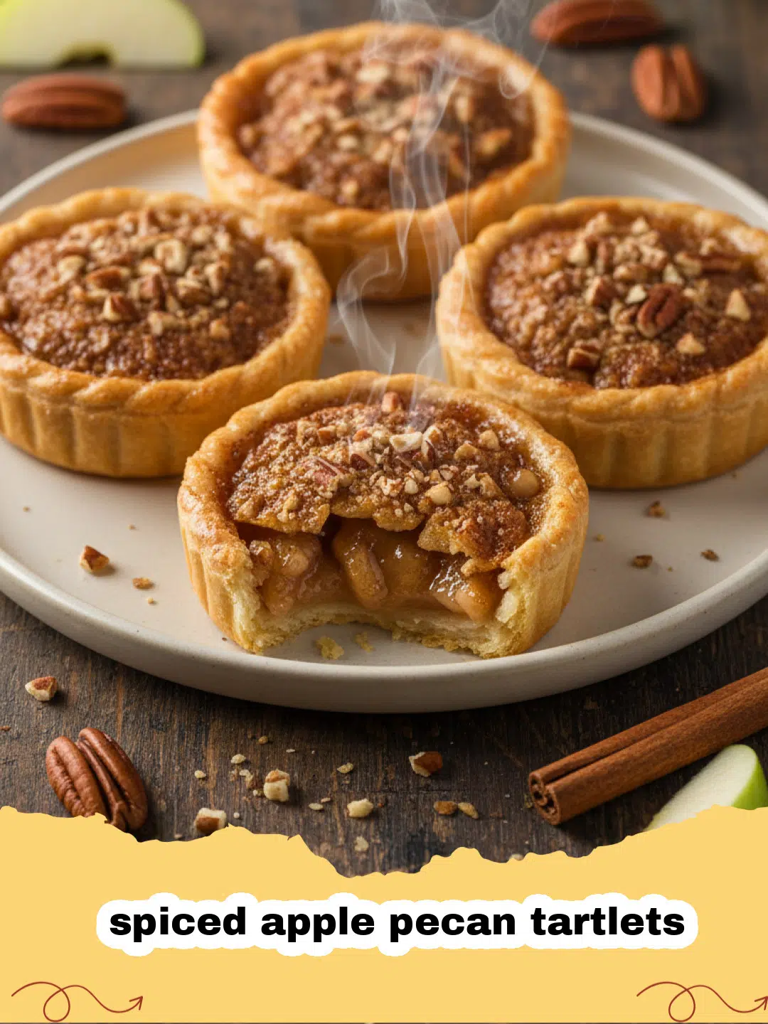 Golden brown spiced apple pecan tartlets on a cooling rack