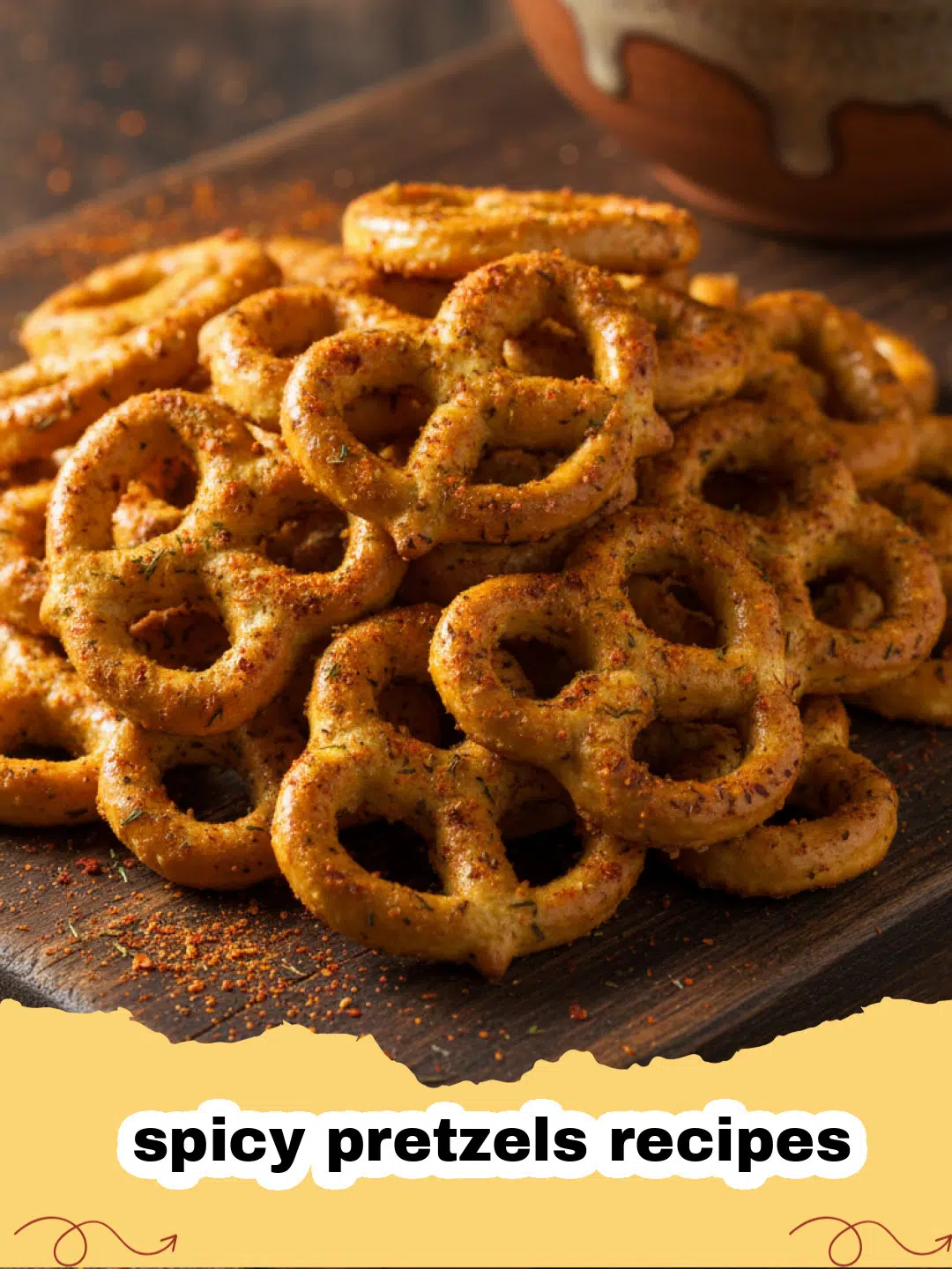 spicy pretzels recipes - A close-up of crunchy spicy pretzels seasoned with red pepper flakes in a bowl.