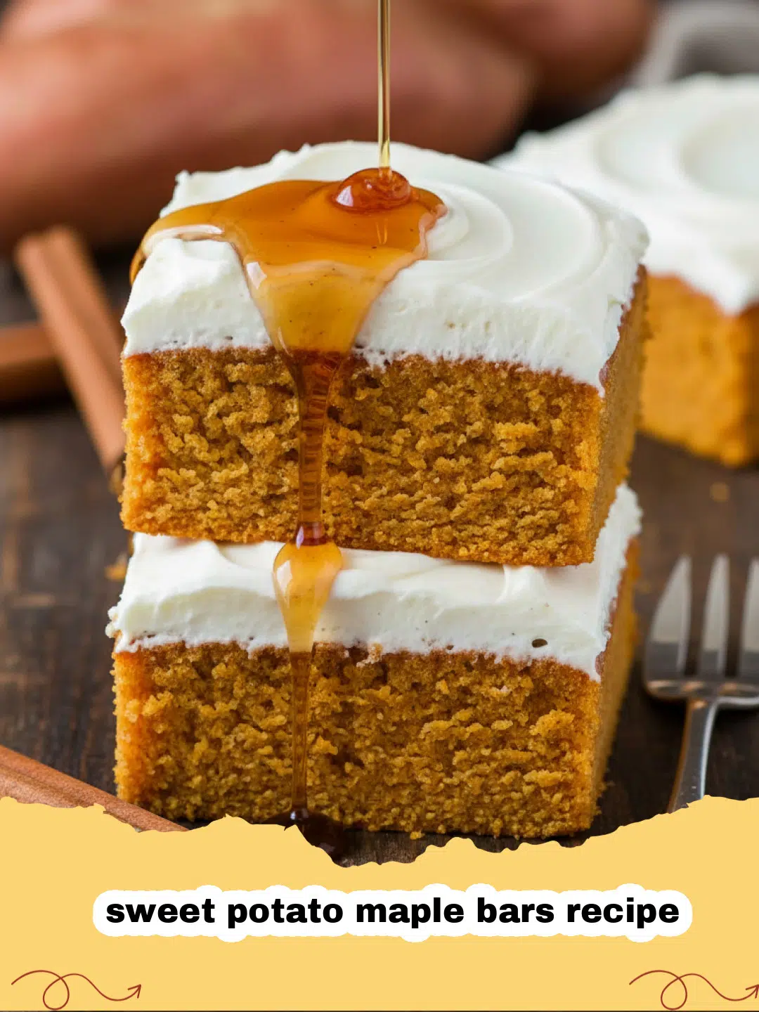 sweet potato maple bars recipe - A tray of glazed sweet potato maple bars cut into squares