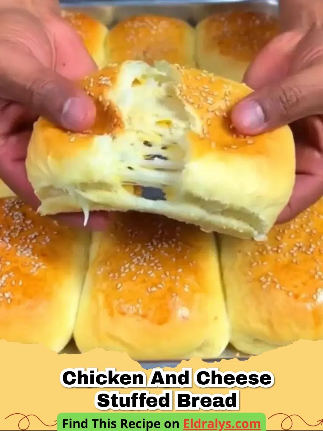 Easy Chicken and Cheese Stuffed Bread Recipe - A golden brown Easy Chicken and Cheese Stuffed Bread slice showing the melted cheese center. Easy Chicken and Cheese Stuffed Bread Recipe - A golden brown Easy Chicken and Cheese Stuffed Bread slice showing the melted cheese center