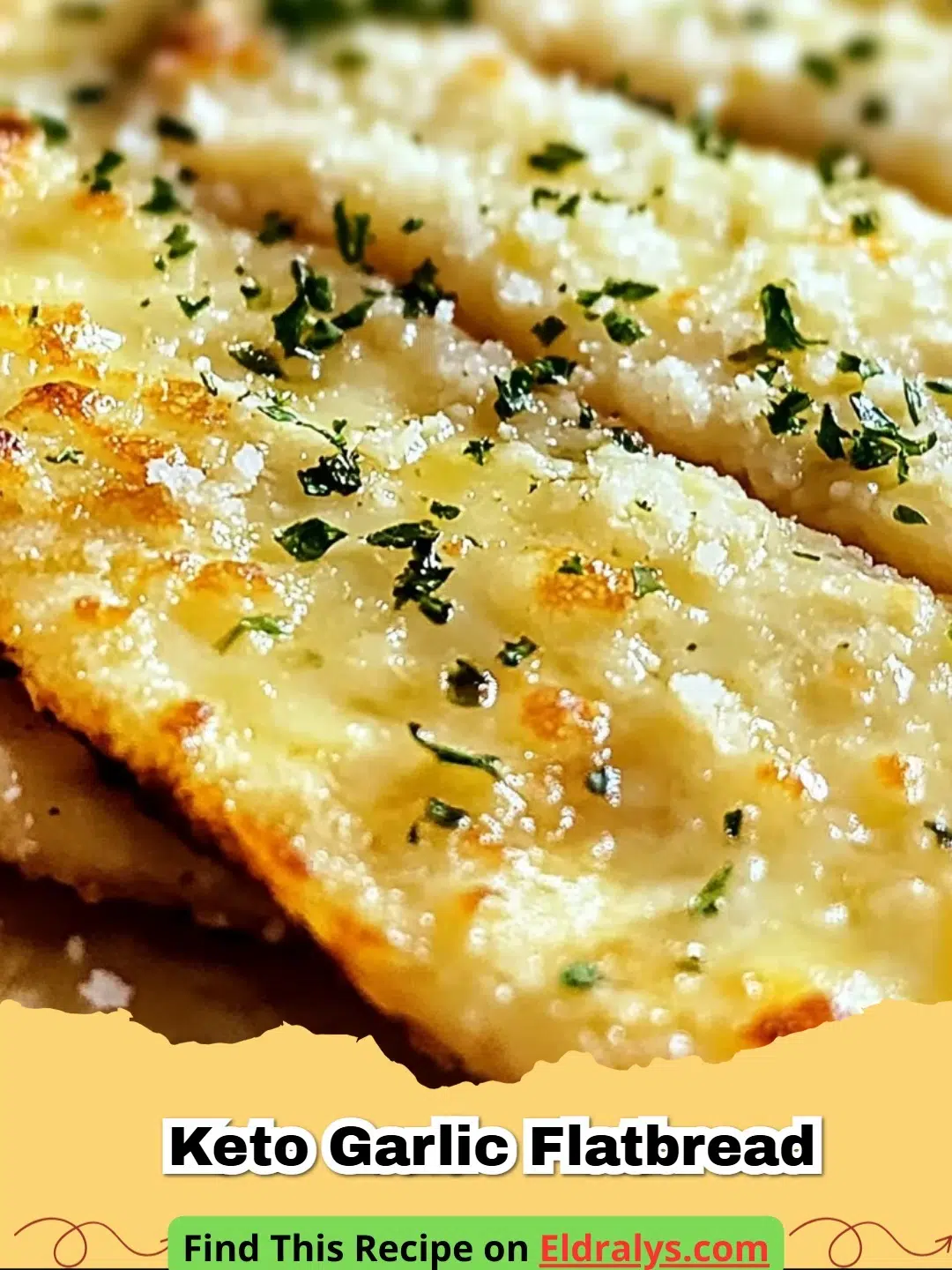 Golden brown Keto Garlic Flatbread brushed with garlic butter and parsley