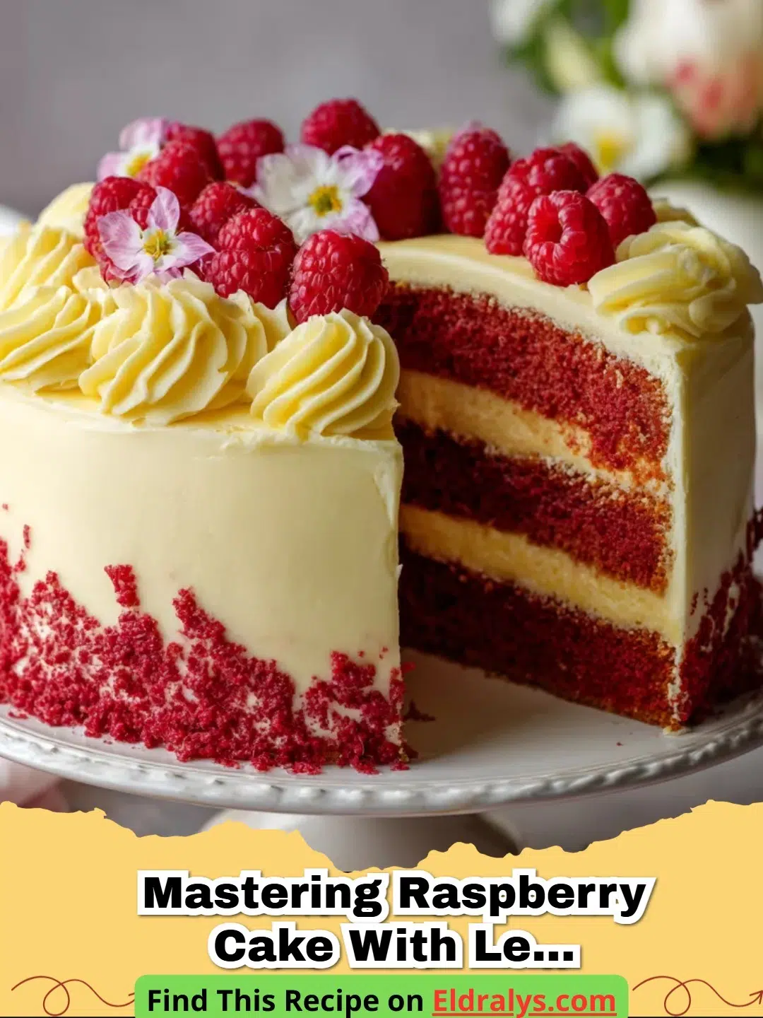 Mastering Raspberry Cake With Lemon Buttercream - A beautiful slice of Raspberry Cake With Lemon Buttercream on a white plate.