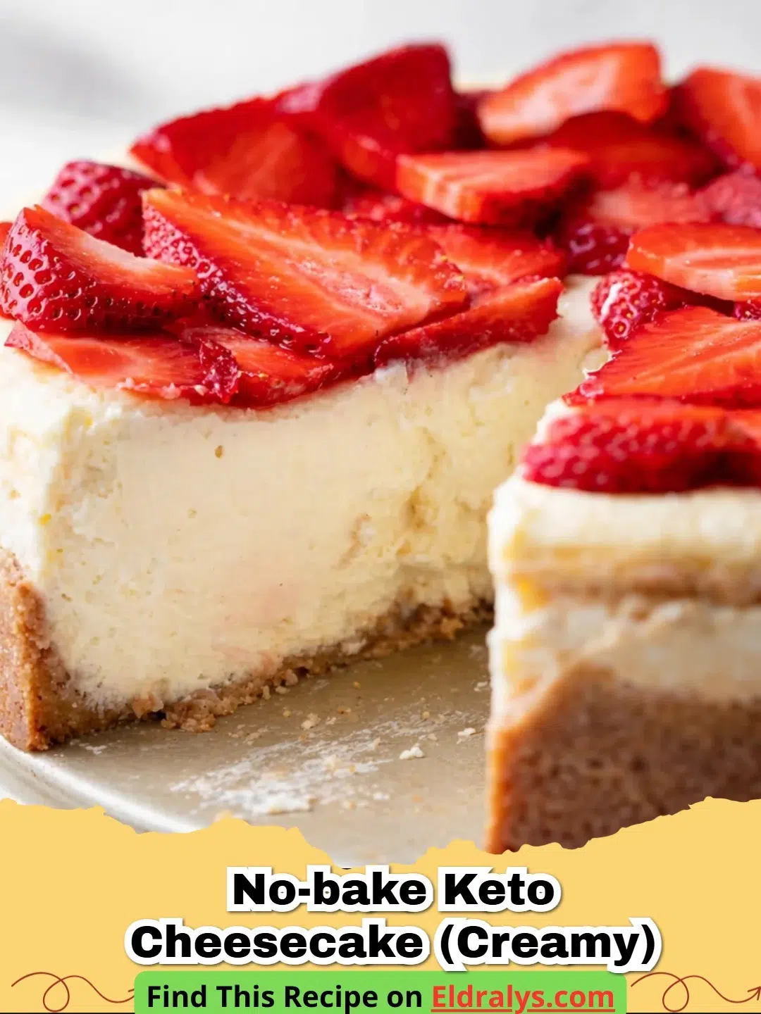 No-Bake Keto Cheesecake (Creamy) - A slice of creamy No-Bake Keto Cheesecake on a white plate with a raspberry garnish.