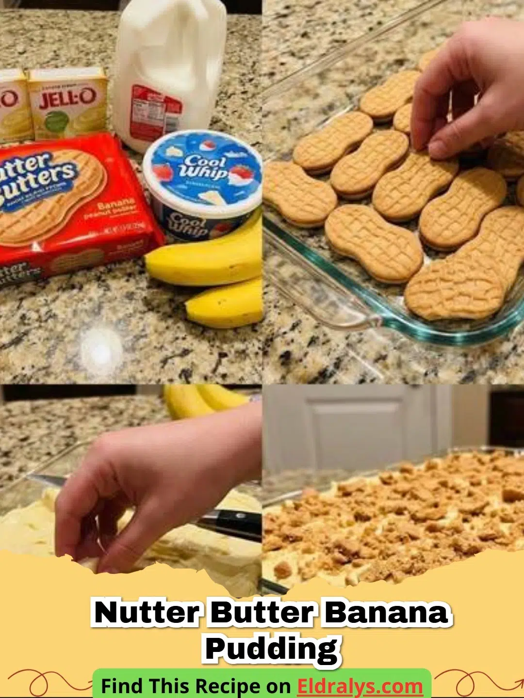 A close up shot of a trifle bowl filled with Nutter Butter Banana Pudding layers