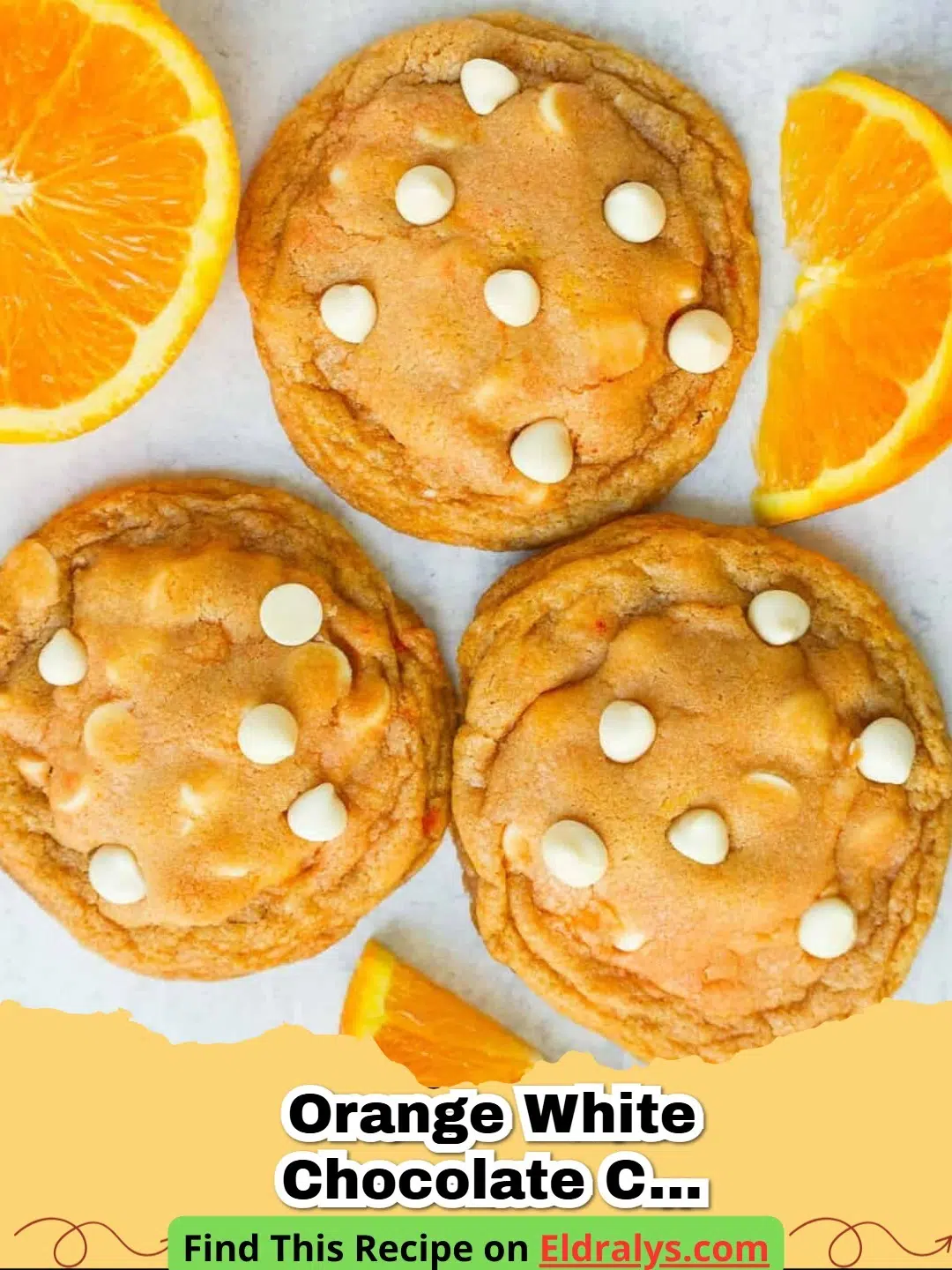 A stack of freshly baked Orange White Chocolate Chip Cookies with orange zest visible