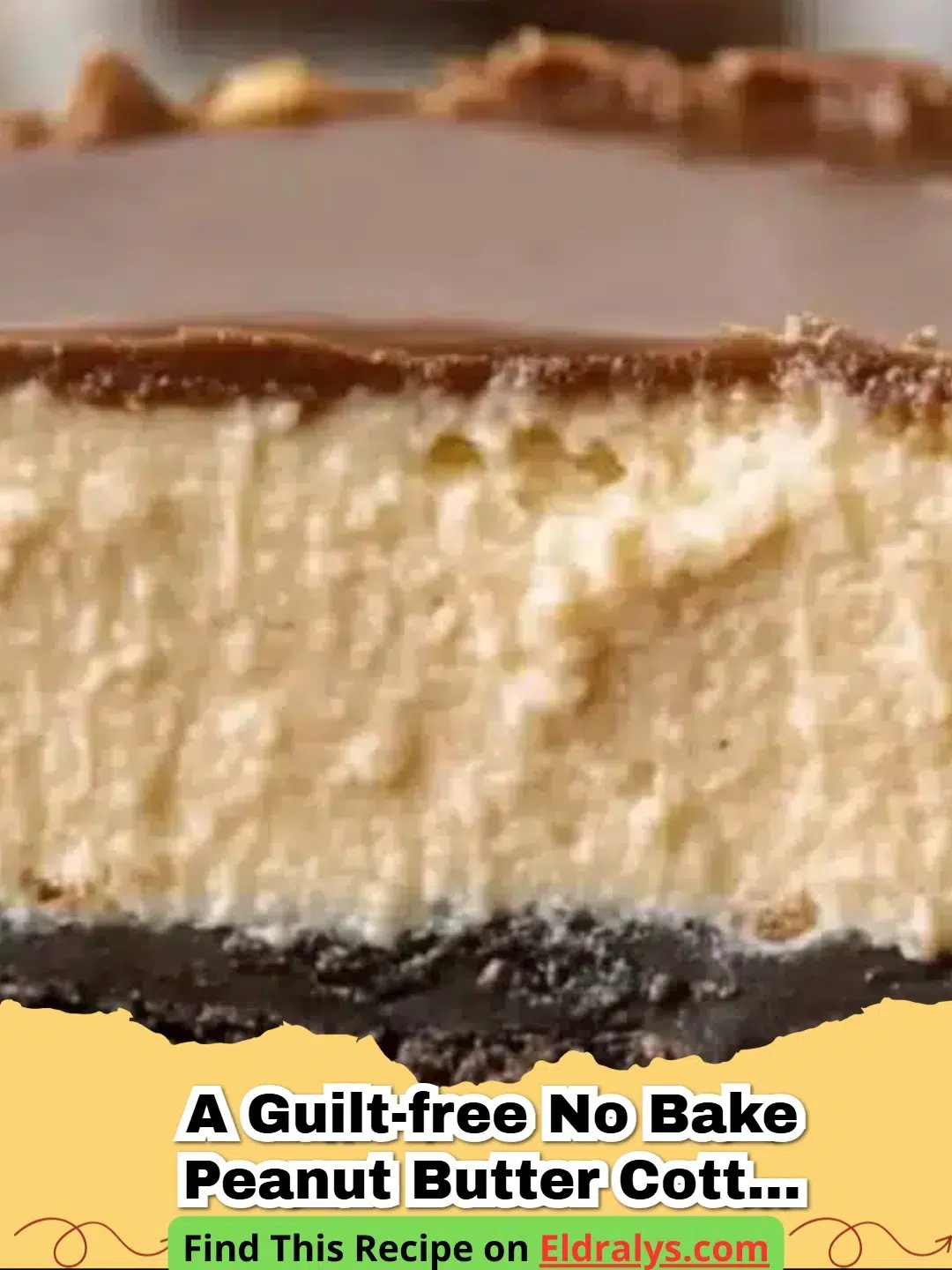 A close up of A Guilt-Free No Bake Peanut Butter Cottage Cheese Cheesecake Cups topped with chocolate chips.