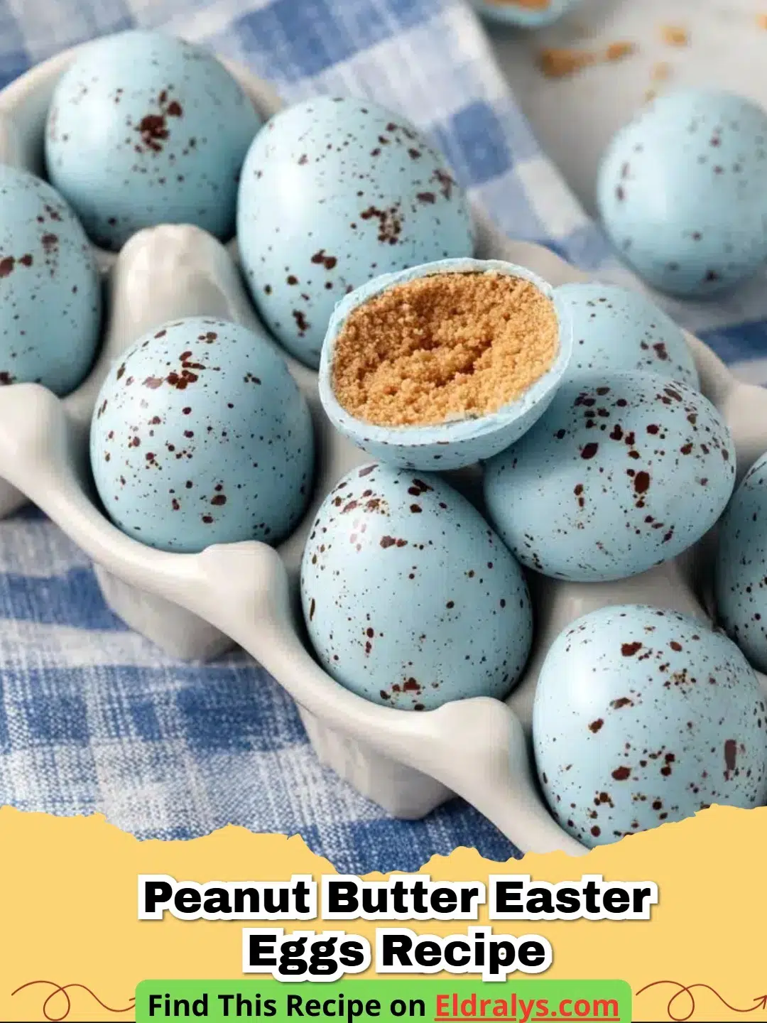 Homemade Peanut Butter Easter Eggs Recipe on a white plate with spring decorations