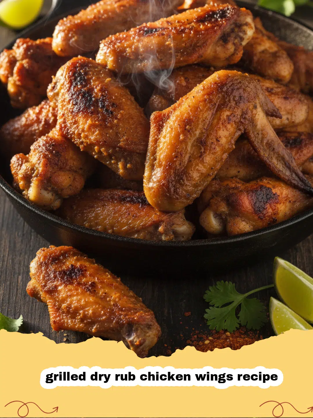 grilled dry rub chicken wings recipe - A platter of crispy grilled dry rub chicken wings garnished with fresh parsley.