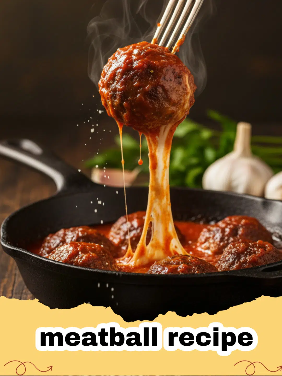 meatball recipe - A plate of delicious Italian meatballs covered in red sauce and topped with fresh herbs.