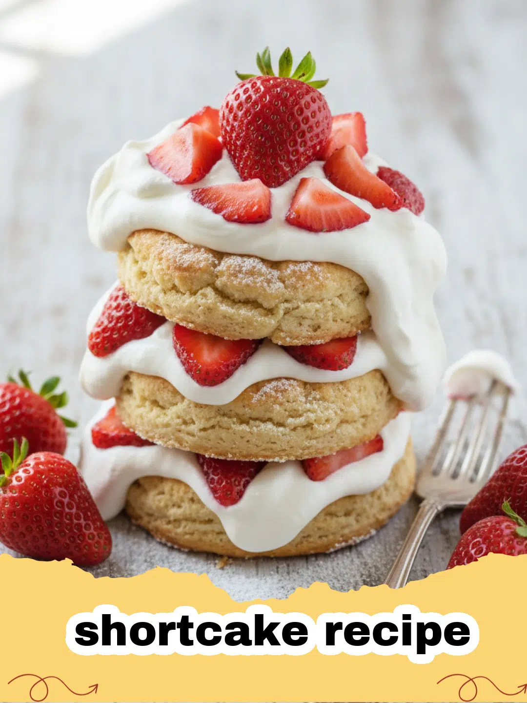 shortcake recipe - Golden brown homemade shortcakes on a white plate with fresh strawberries.