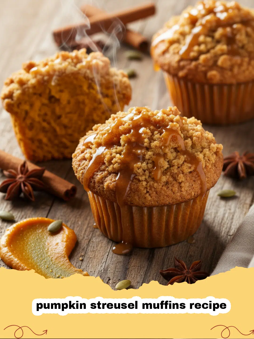 pumpkin streusel muffins recipe - A close-up shot of several pumpkin streusel muffins on a cooling rack with golden-brown crumble toppings.