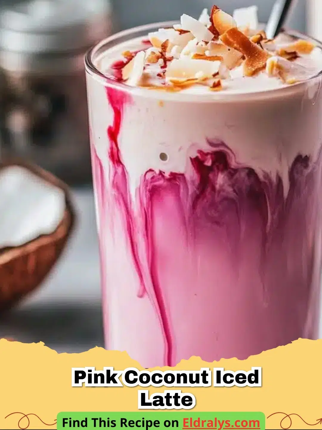 Vibrant Pink Coconut Iced Latte with dragon fruit powder and creamy coconut milk base.