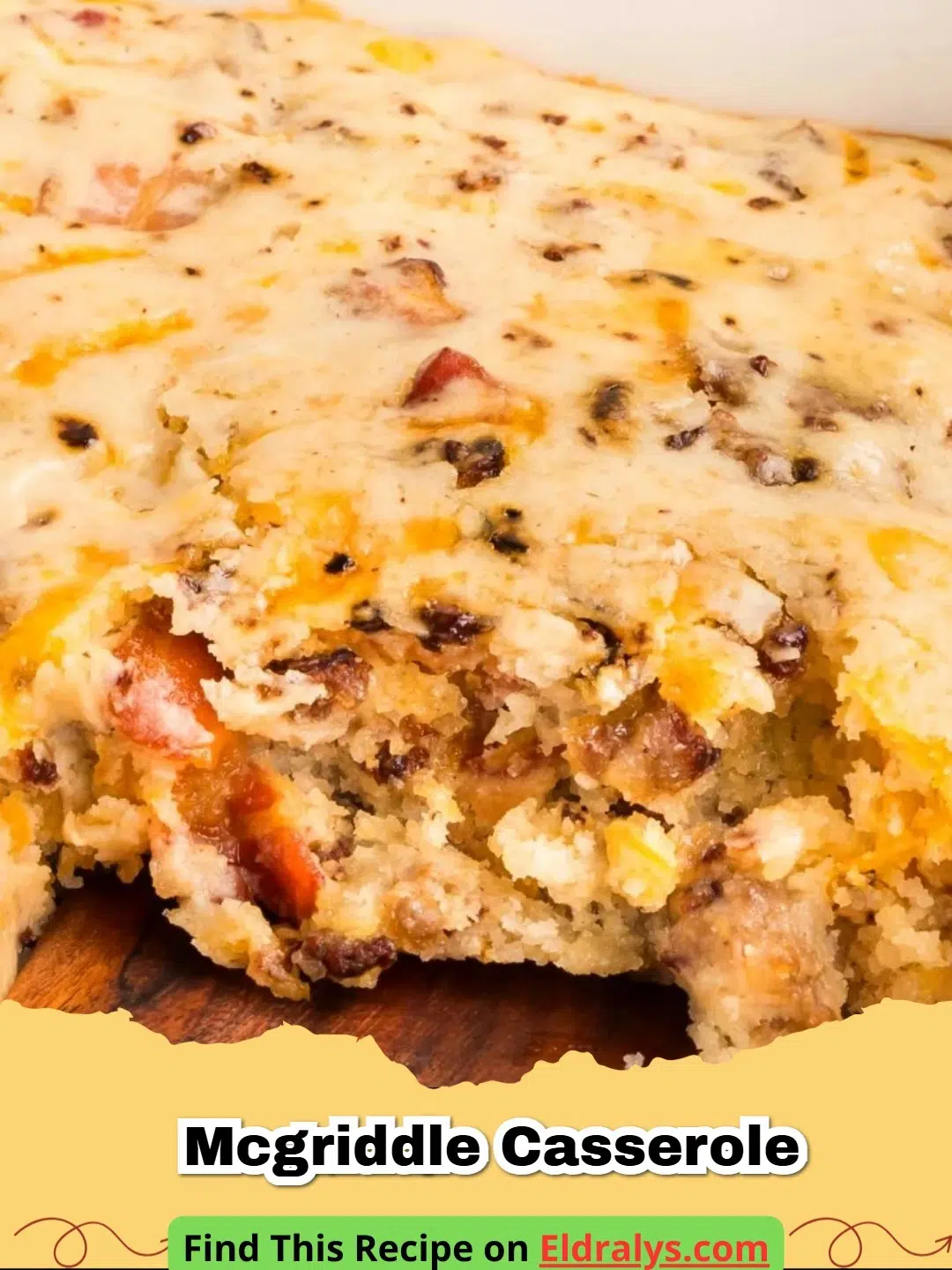 Sausage Pancake Breakfast Casserole (McGriddle Copycat) sliced in a baking dish