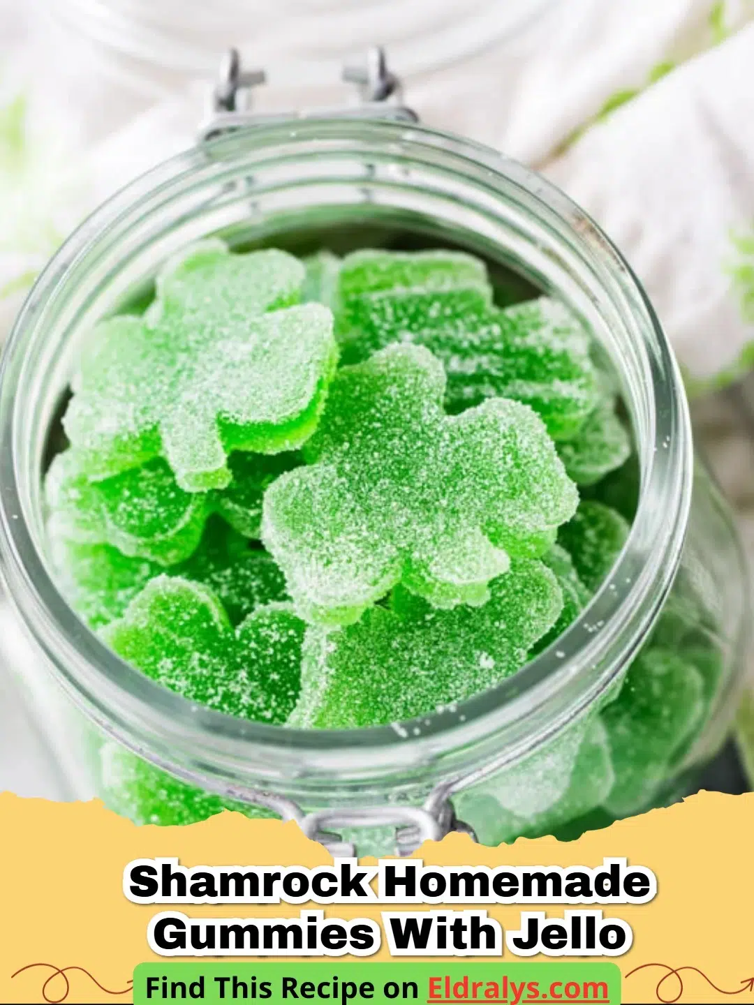 Shamrock Homemade Gummies with Jello on a white platter for St. Patrick's Day.