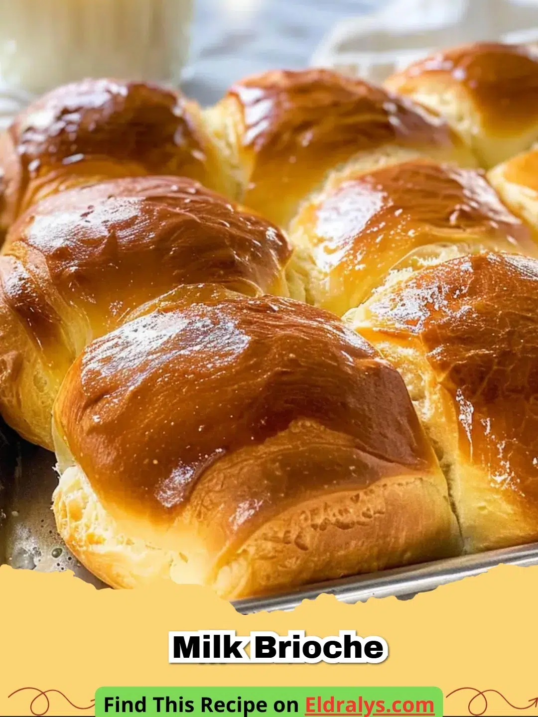 A golden brown slice of Soft and Fluffy Milk Brioche Bread Recipe on a wooden board.
