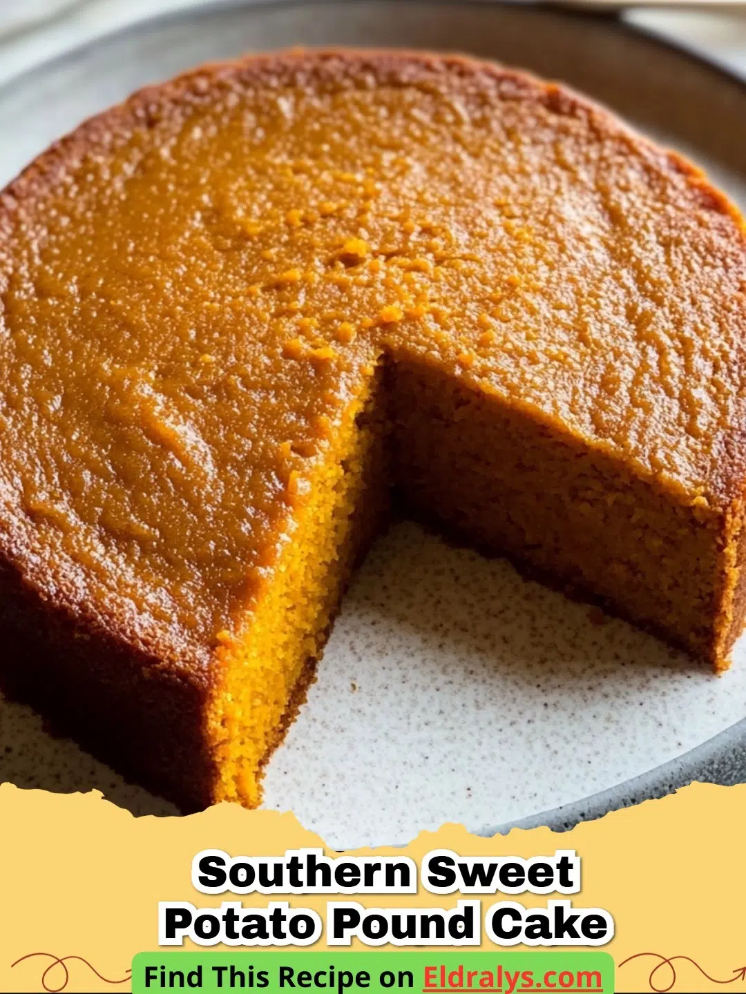 Golden Southern Sweet Potato Pound Cake in a Bundt shape