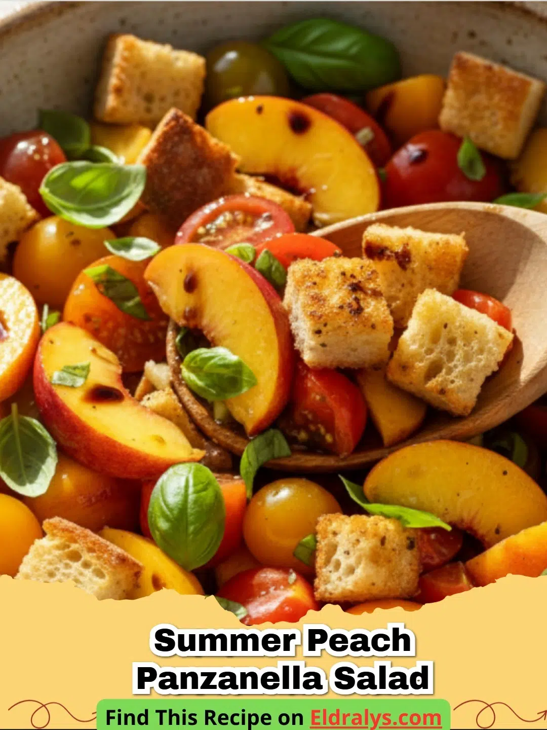 A vibrant Summer Peach Panzanella Salad with juicy peaches and toasted bread.