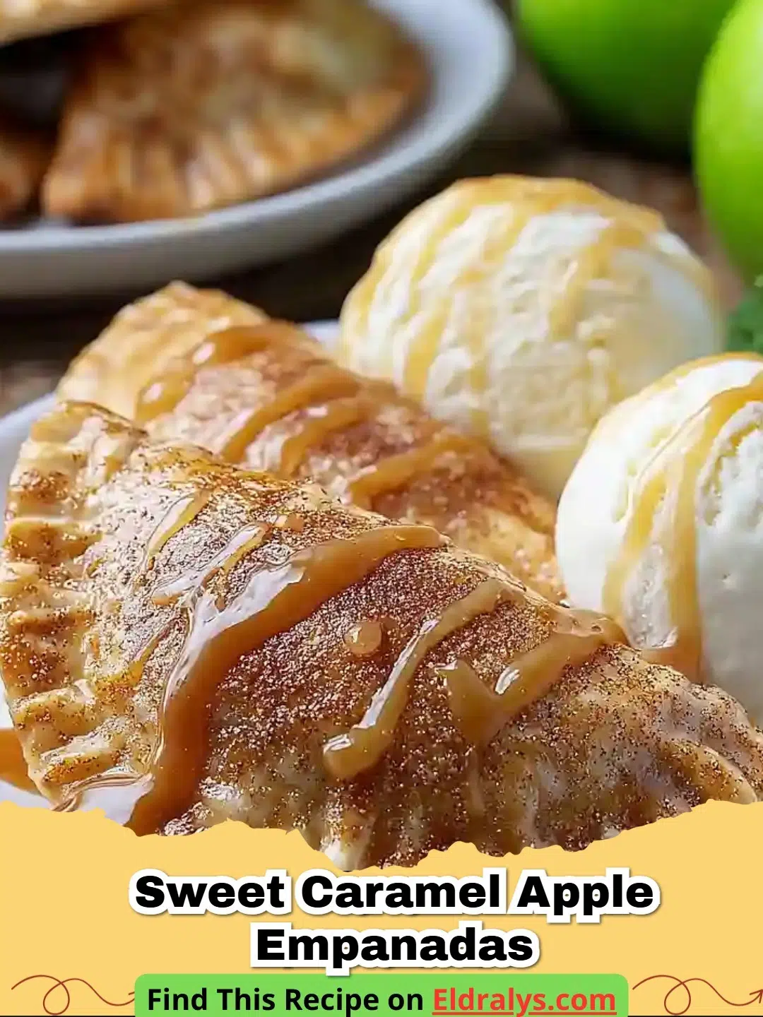 Golden brown Sweet Caramel Apple Empanadas on a baking sheet sprinkled with sugar