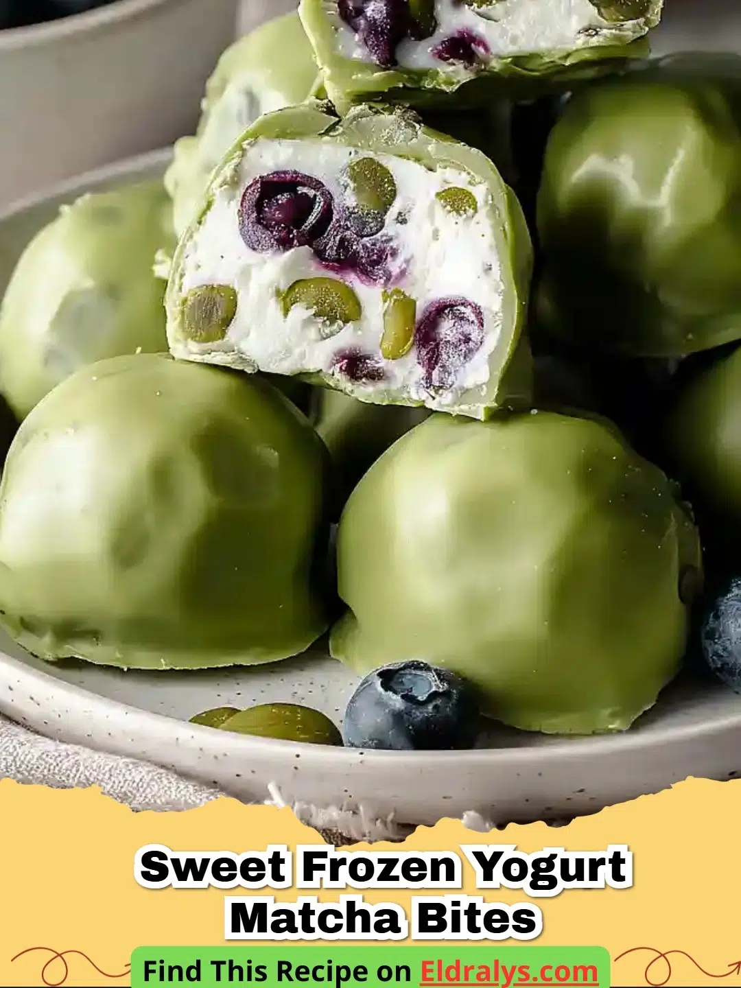 A tray of Sweet Frozen Yogurt Matcha Bites sprinkled with coconut