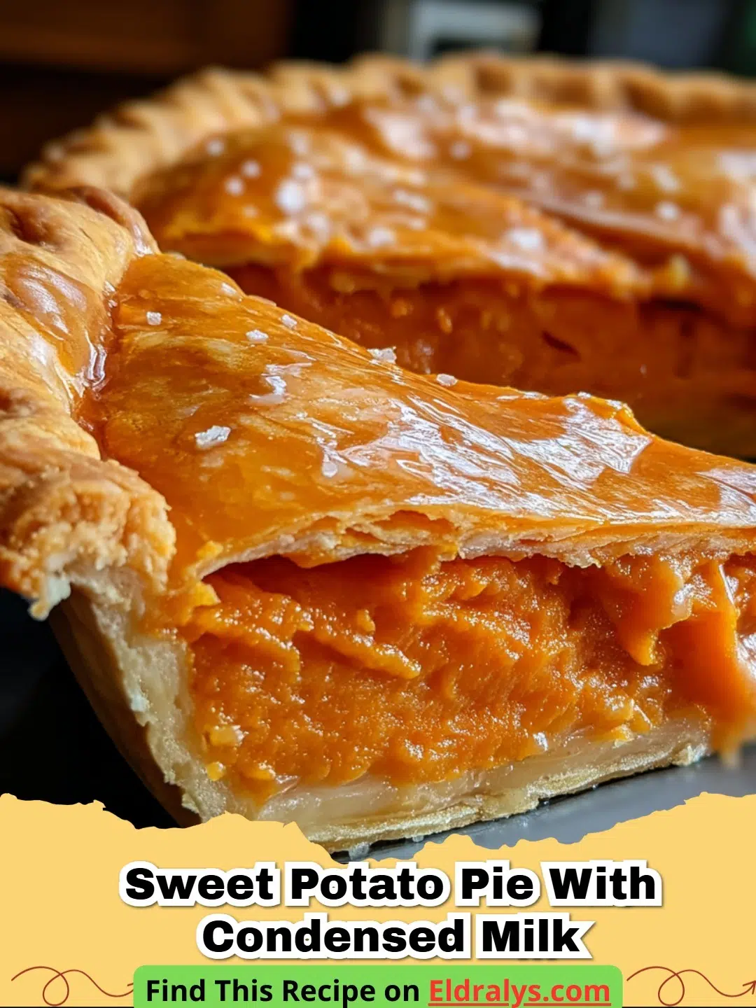 A slice of Sweet Potato Pie with Condensed Milk topped with whipped cream