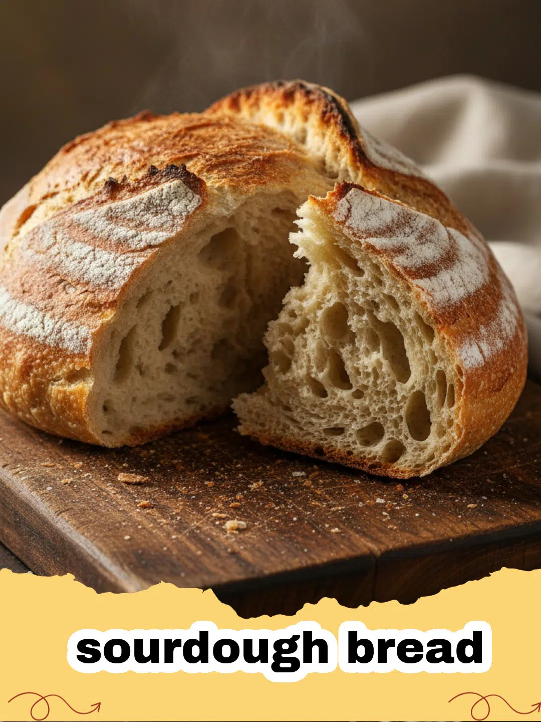 Freshly baked artisan sourdough bread with a beautifully scored, dark golden crust on a cooling rack.