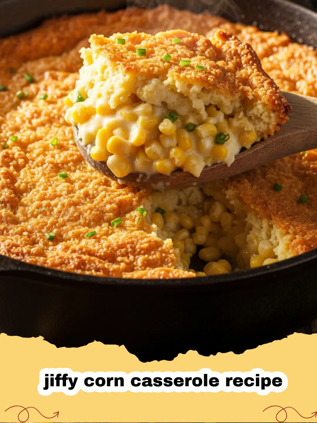 jiffy corn casserole recipe - Golden brown Jiffy Corn Casserole in a white baking dish, ready to serve.