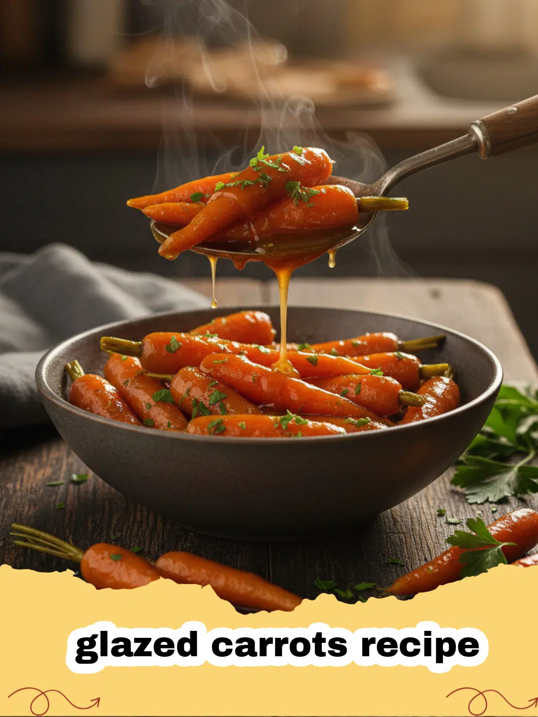 glazed carrots recipe - Close-up of vibrant orange glazed carrots in a white serving bowl, garnished with fresh parsley.
