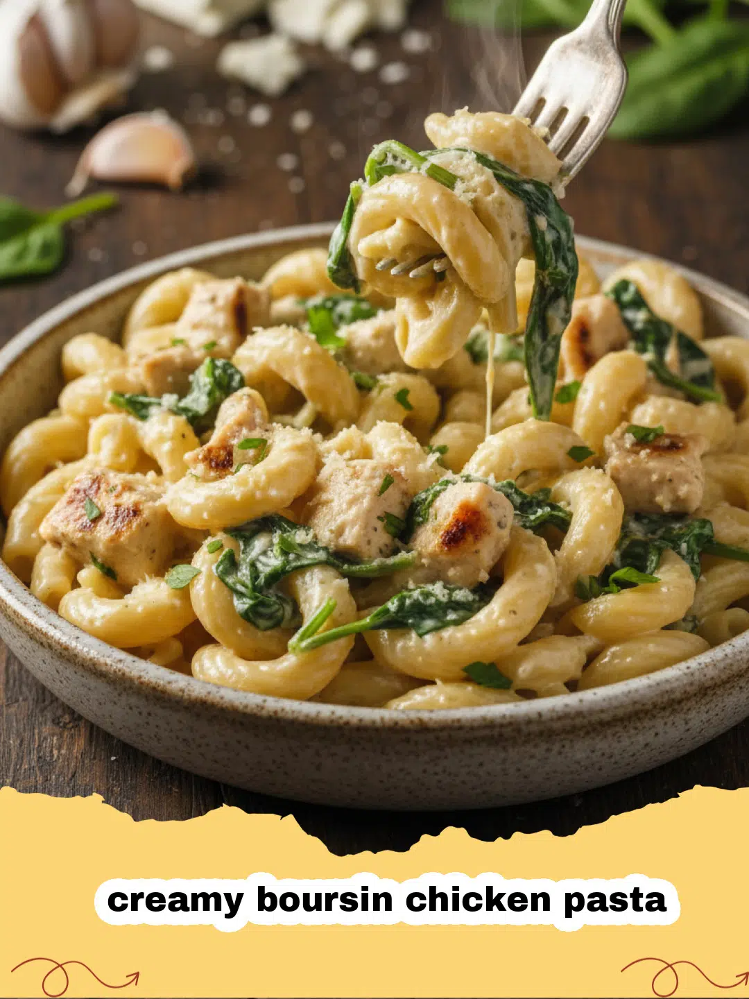 creamy boursin chicken pasta - Close-up of creamy Boursin chicken pasta with fresh parsley garnish