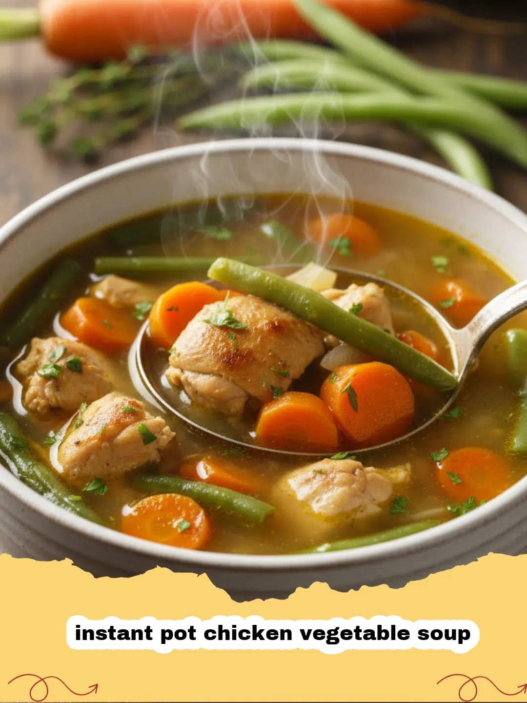 instant pot chicken vegetable soup - A steaming bowl of Instant Pot Chicken Vegetable Soup garnished with fresh parsley, with crusty bread on the side.