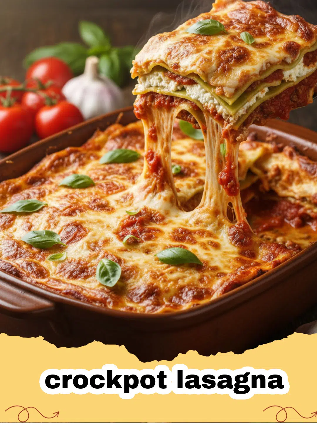 Delicious bubbly crockpot lasagna in a slow cooker, topped with melted cheese and fresh parsley