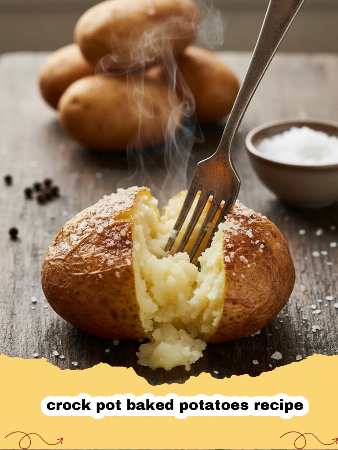 crock pot baked potatoes recipe - Several perfectly cooked, fluffy crock pot baked potatoes, some topped with butter, sour cream, and chives, resting in a slow cooker.