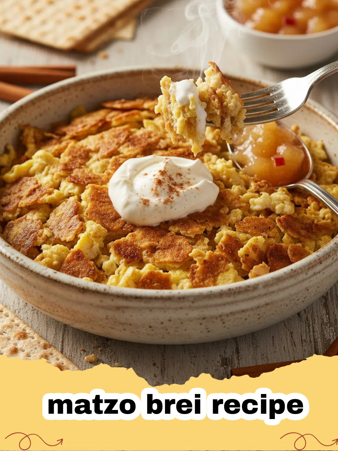 matzo brei recipe - Close-up of a plate of golden, fluffy matzo brei with crispy edges, drizzled with maple syrup and fresh blueberries.